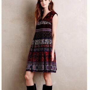 Anthropologie Lourdes Swing Bordeau Fall Bohemian Embroidered Dress Kas New York